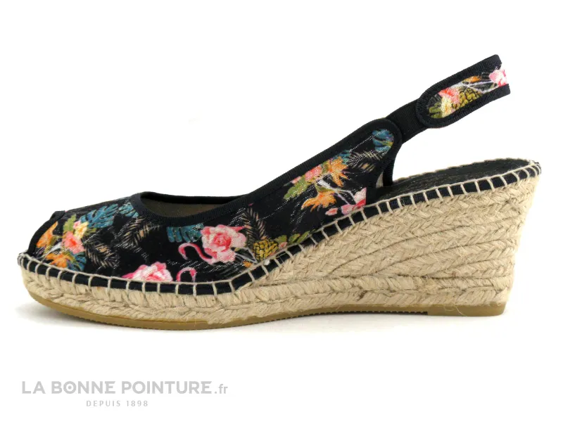 Achat chaussures La Maison de L'Espadrille Femme Sandale et Nu-pieds, vente Maison Espadrille 230 VE2101A-1 Noir - Fleuri -