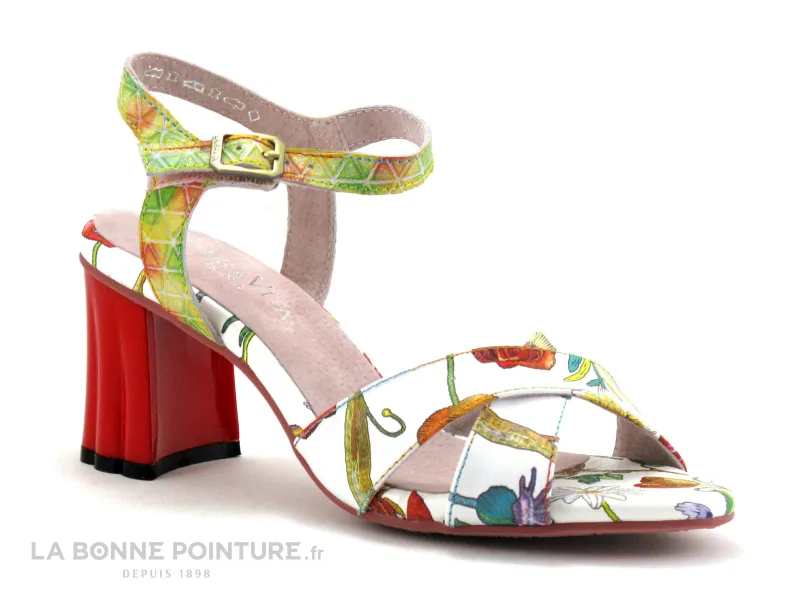 Achat chaussures Laura Vita Femme Sandale et Nu-pieds, vente Laura Vita FICDJIO 01 Blanc - Nu-pieds fleuri talon large