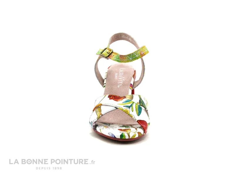 Achat chaussures Laura Vita Femme Sandale et Nu-pieds, vente Laura Vita FICDJIO 01 Blanc - Nu-pieds fleuri talon large