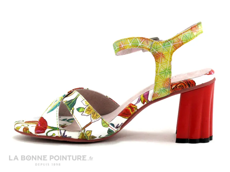 Achat chaussures Laura Vita Femme Sandale et Nu-pieds, vente Laura Vita FICDJIO 01 Blanc - Nu-pieds fleuri talon large