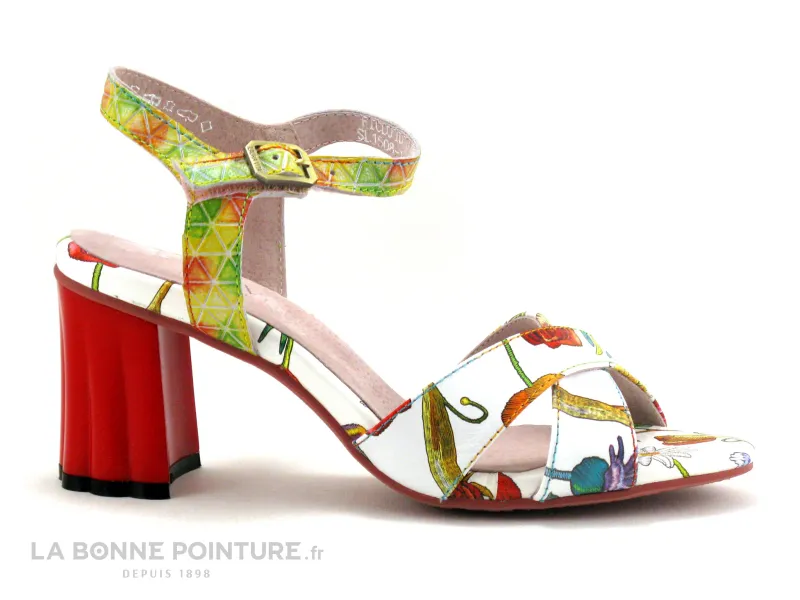 Achat chaussures Laura Vita Femme Sandale et Nu-pieds, vente Laura Vita FICDJIO 01 Blanc - Nu-pieds fleuri talon large