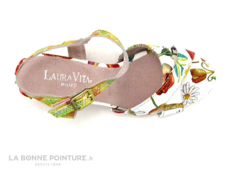 Achat chaussures Laura Vita Femme Sandale et Nu-pieds, vente Laura Vita FICDJIO 01 Blanc - Nu-pieds fleuri talon large