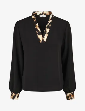 Blouse à bords imprimé léopard - Noir