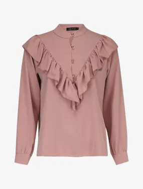 Blouse boutonnée et volantée - rose