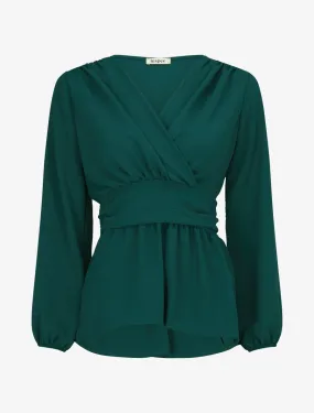 Blouse élastiquée à col V - Vert sapin
