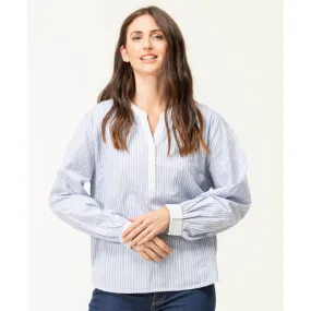 BLOUSE ML FOND NATUREL RAYE BLEU CARDONE
