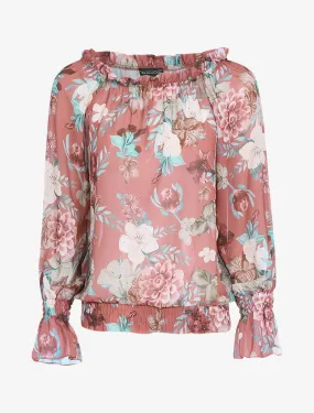 Blouse transparente bas de taille élastiquée - rose foncé