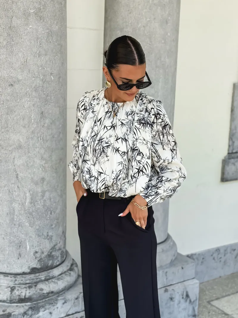 Blouse à motifs Malte - Ecru/Noir