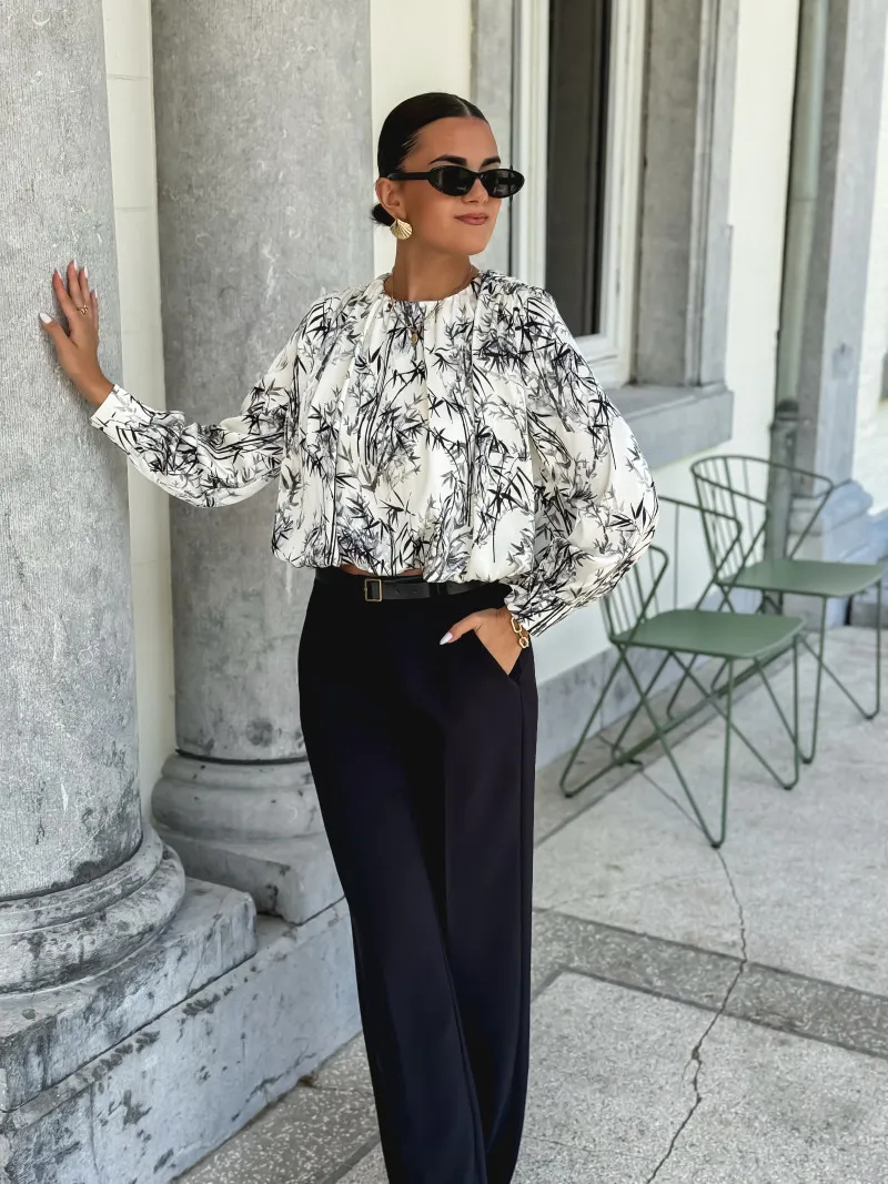 Blouse à motifs Malte - Ecru/Noir