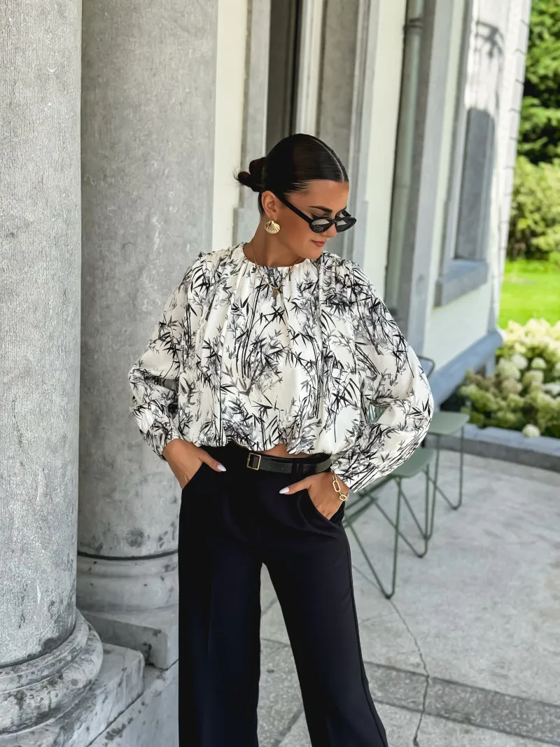 Blouse à motifs Malte - Ecru/Noir
