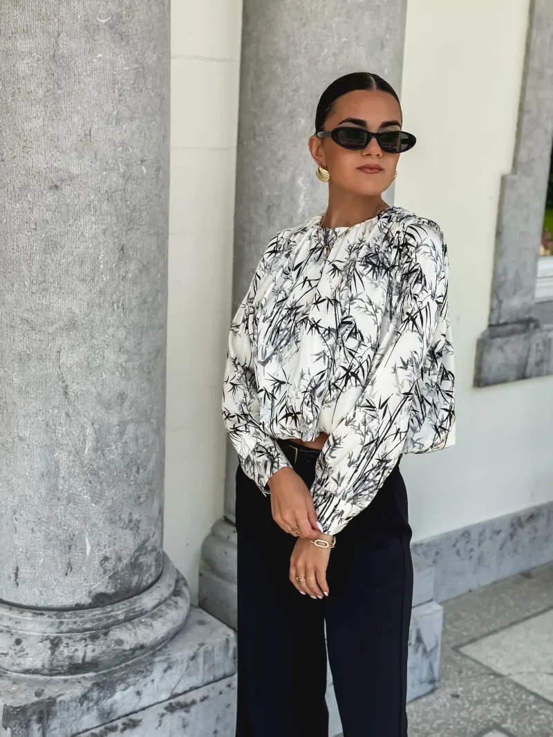 Blouse à motifs Malte - Ecru/Noir