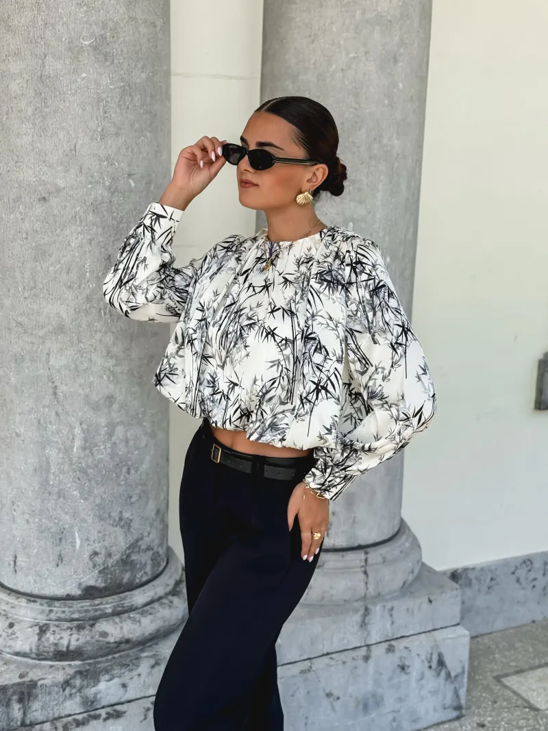 Blouse à motifs Malte - Ecru/Noir