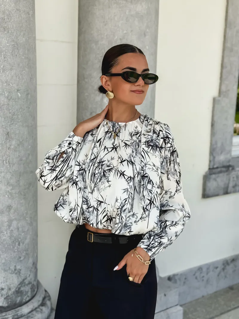 Blouse à motifs Malte - Ecru/Noir