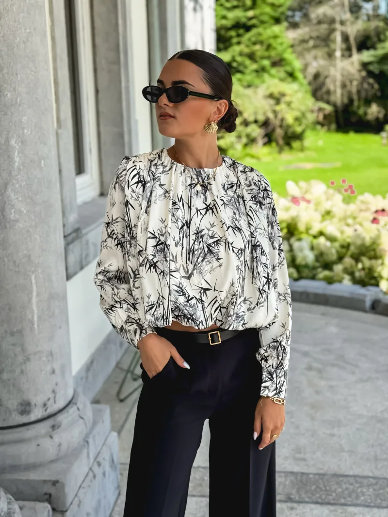 Blouse à motifs Malte - Ecru/Noir