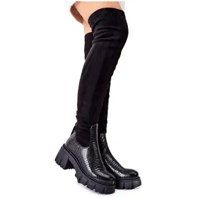 Bottines en cuir Maciejka Krokodyl Noir 05260-01 le noir