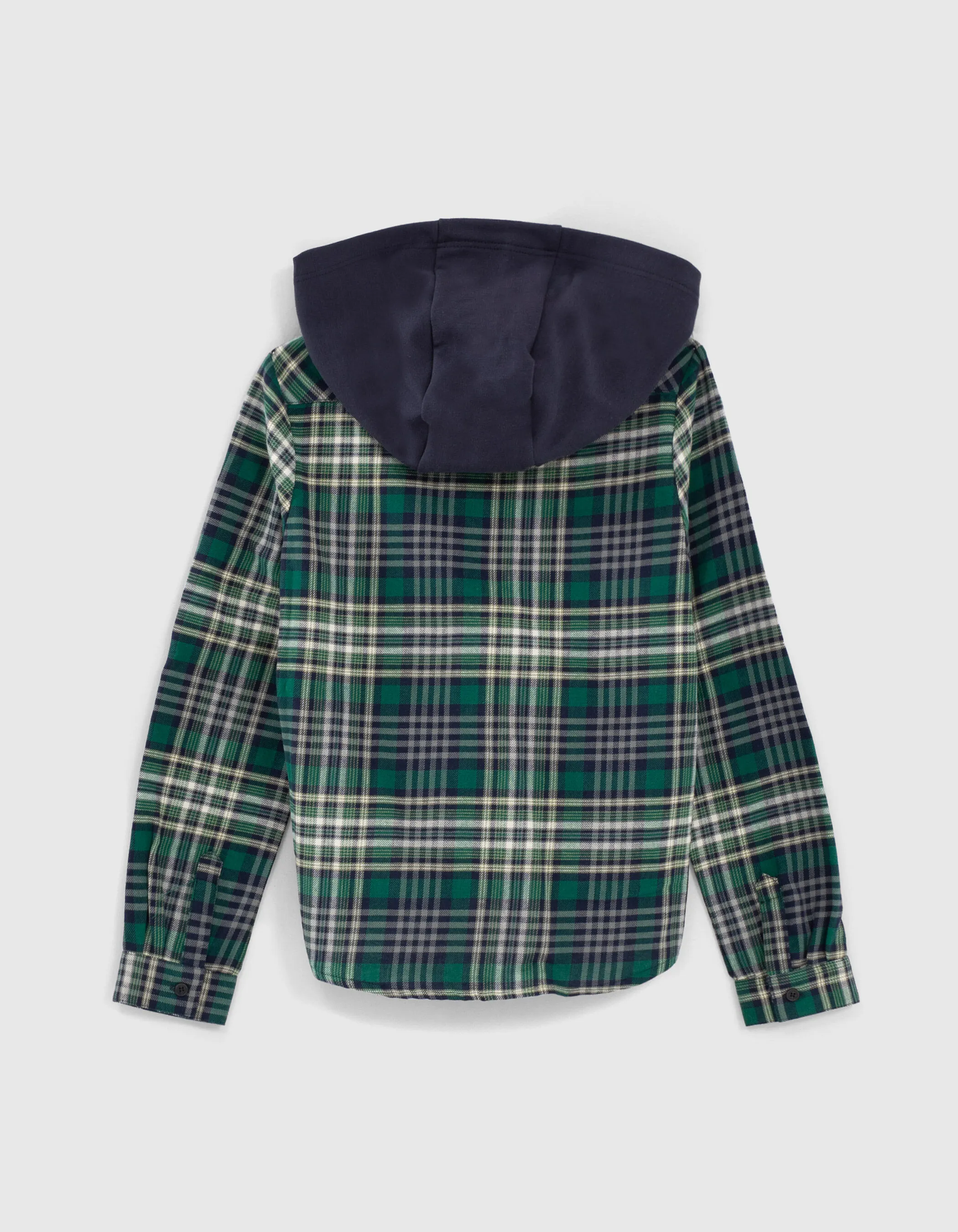 Chemise vert anglais et navy à carreaux et capuche garçon 