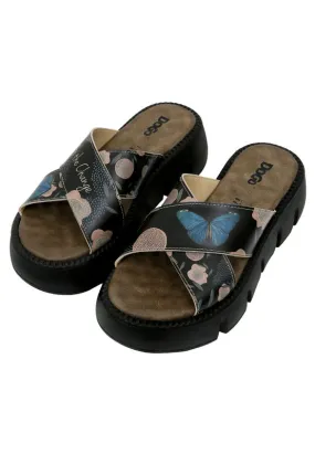 Femme Cuir Vegan Noir Chaussons Compensées - Be the Change Motif