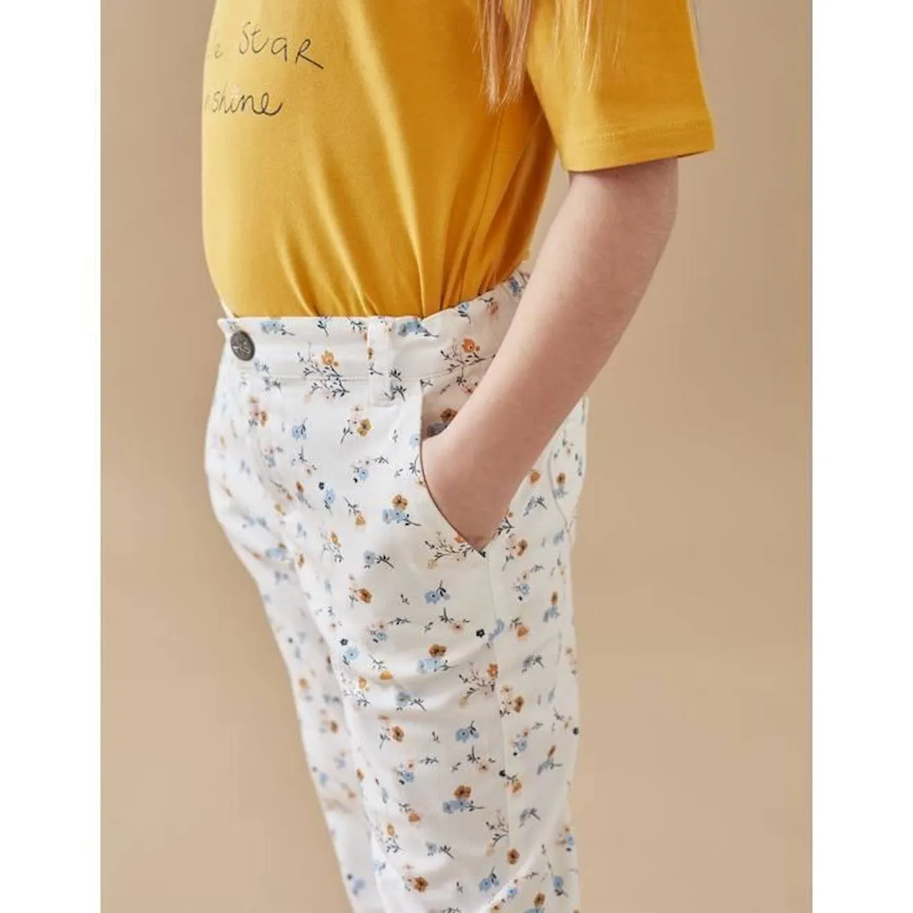 Pantalon 3/4 en twill fleuri blanc - Noukies
