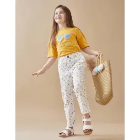 Pantalon 3/4 en twill fleuri blanc - Noukies