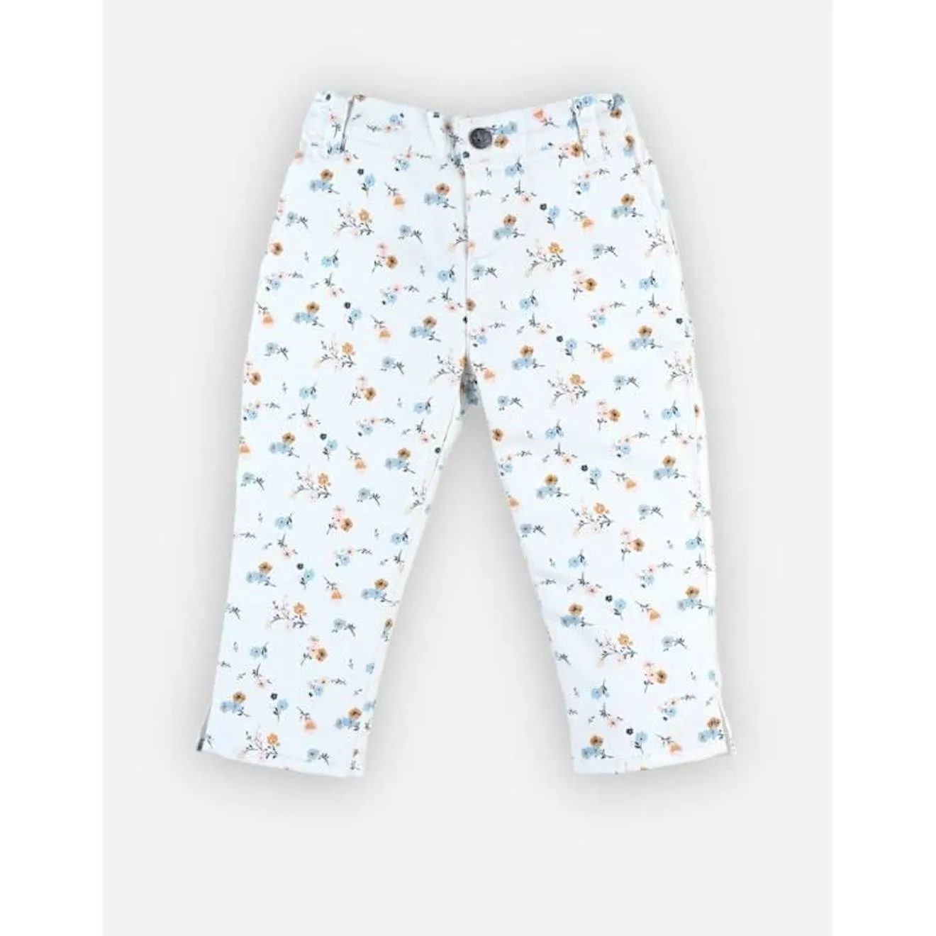 Pantalon 3/4 en twill fleuri blanc - Noukies