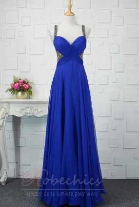 Robe de Bal Chiffon Empire Fourreau plissé Larges Bretelles Elégant