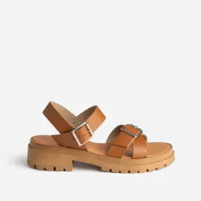Sandale TEXTO camel en cuir à semelle crantée - Sandales Femme | ERAM