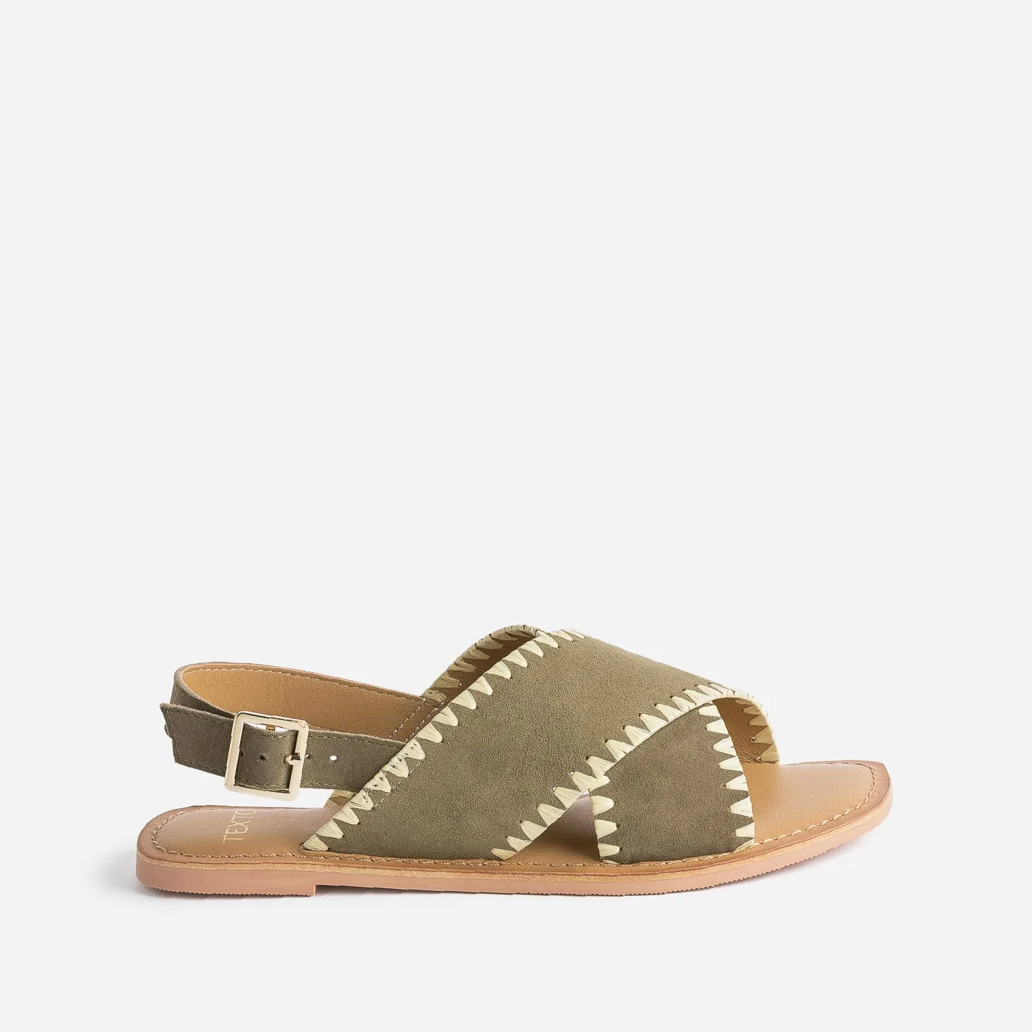 Sandale TEXTO kaki cuir velours et tressage - Eram Femme | ERAM