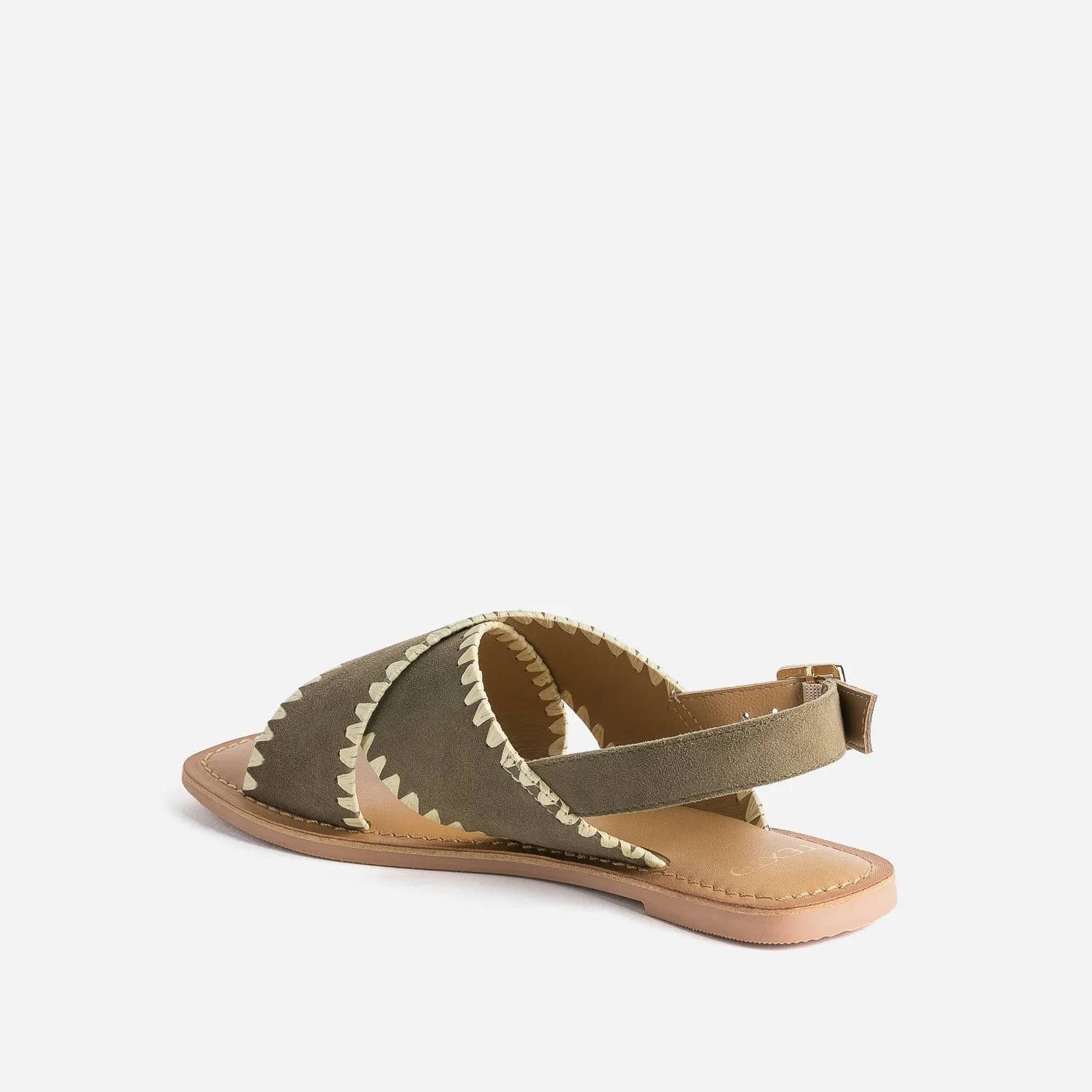 Sandale TEXTO kaki cuir velours et tressage - Eram Femme | ERAM