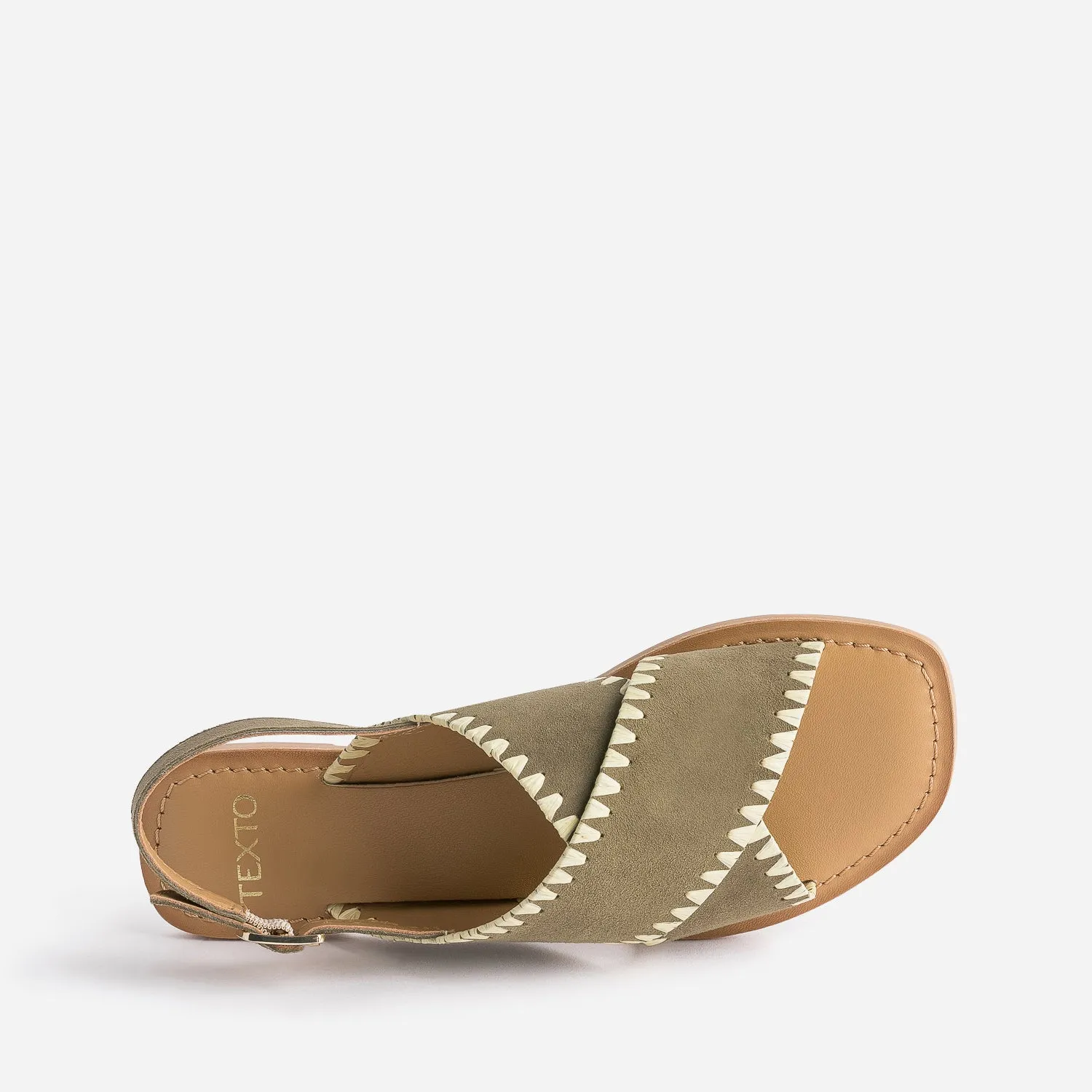 Sandale TEXTO kaki cuir velours et tressage - Eram Femme | ERAM