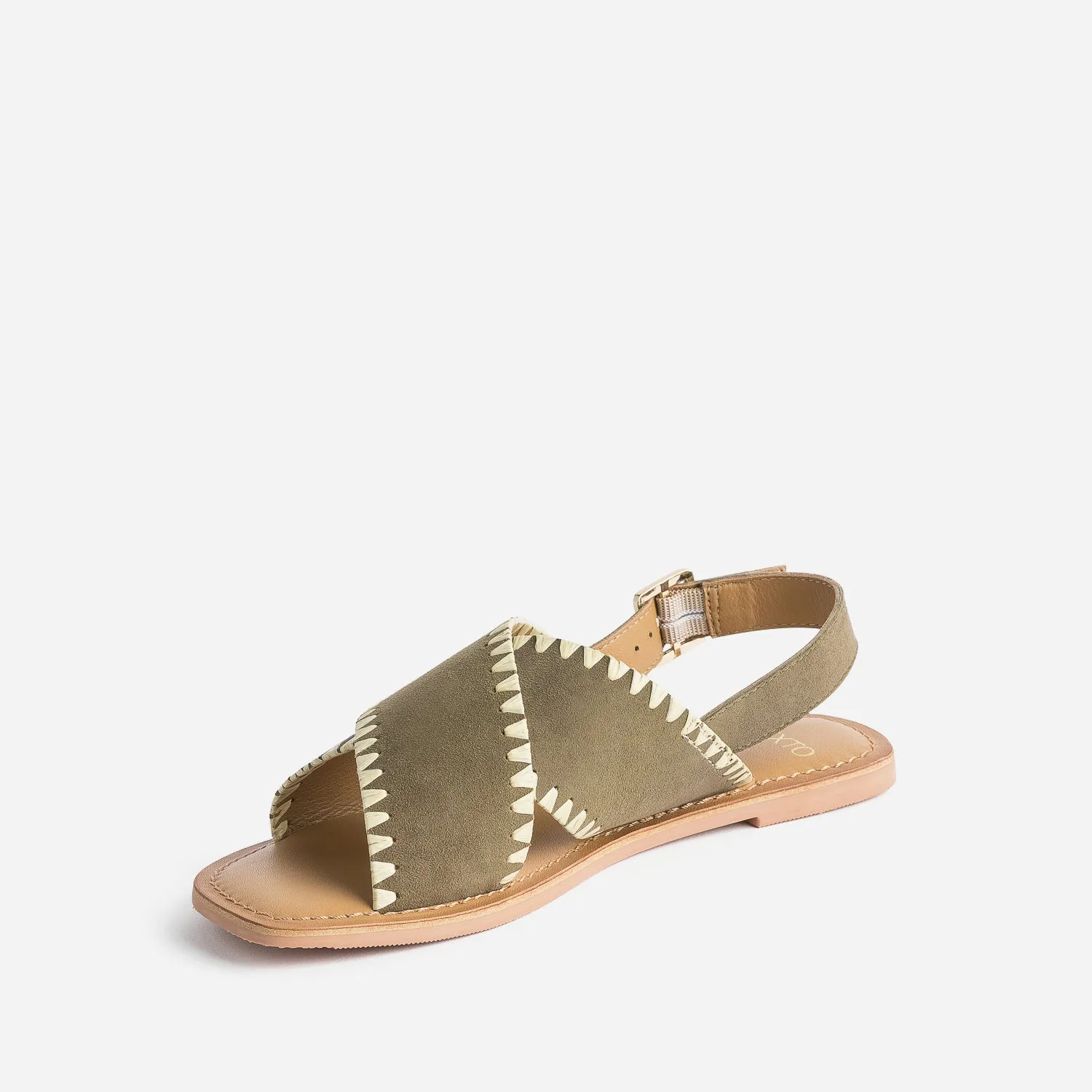 Sandale TEXTO kaki cuir velours et tressage - Eram Femme | ERAM