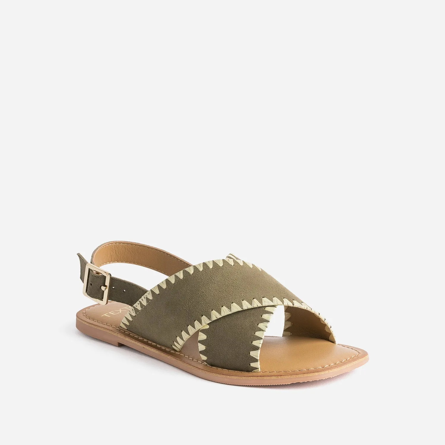 Sandale TEXTO kaki cuir velours et tressage - Eram Femme | ERAM