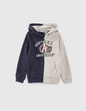Sweat navy et bleu esprit College à capuche garçon 